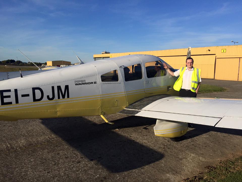 Fresh after his flight test, Russell Roche and Piper Warrior EI-DJM