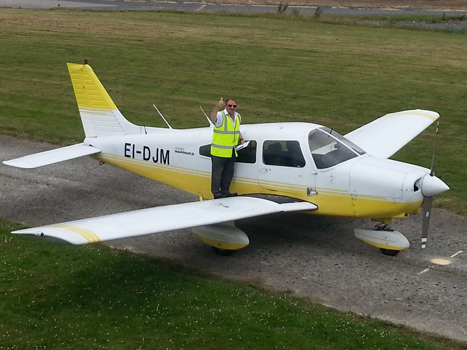 A thumbs up from John Saliba after his first solo in our Piper Warrior EI-DJM at Waterford Aero Club.